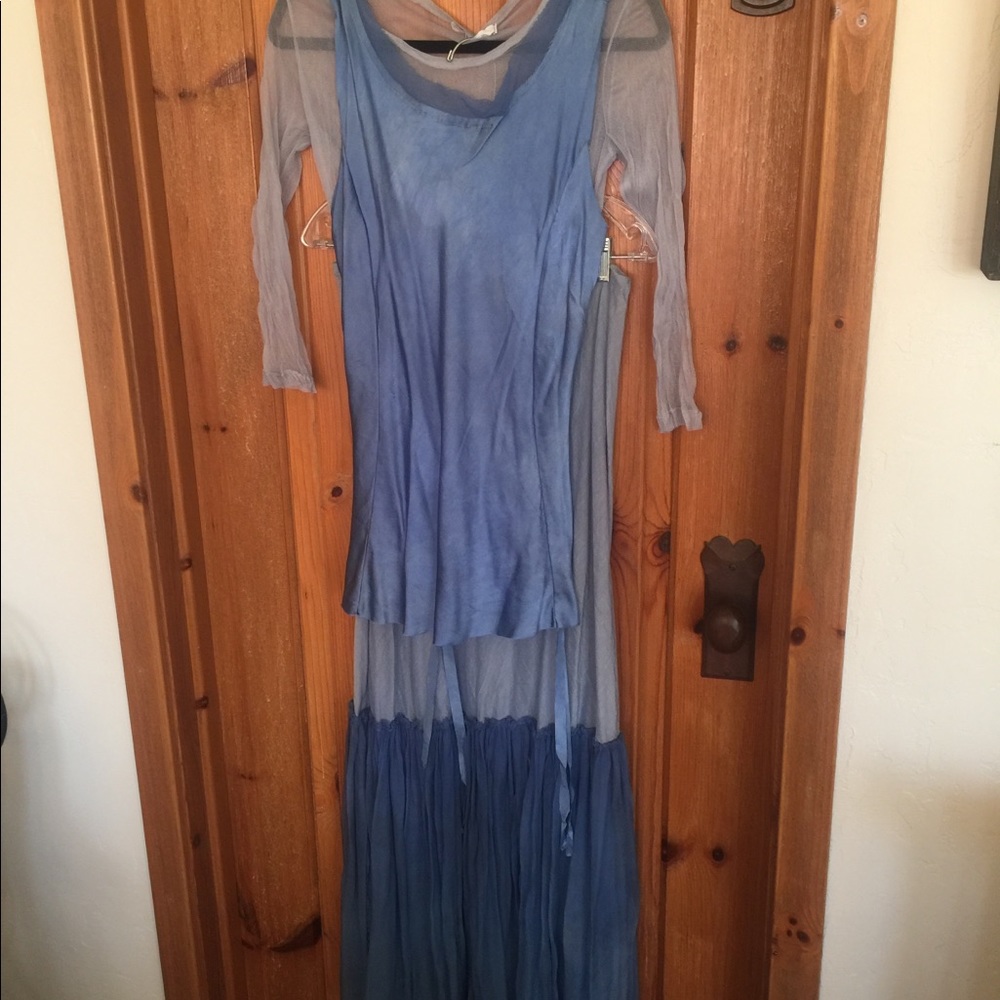 Boho Blue Satin Dress